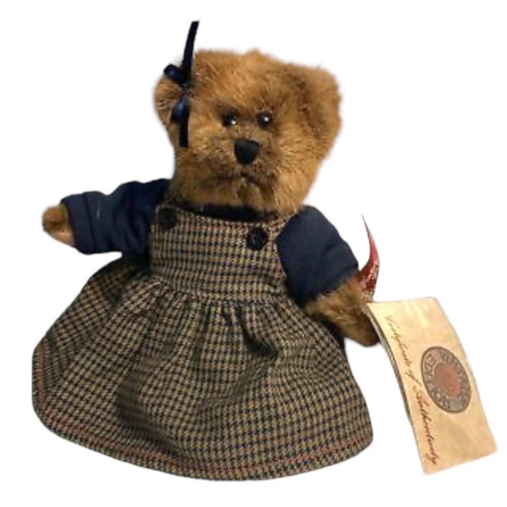 Russ Berrie #44705 Daphne vintage collection 6"new plush bear with plaid dress